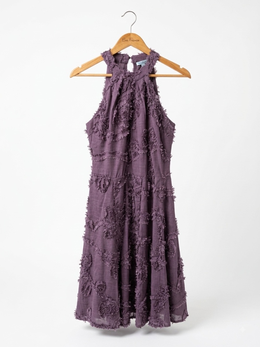 Eva Franco Purple Floral Textured Halter Midi Dress